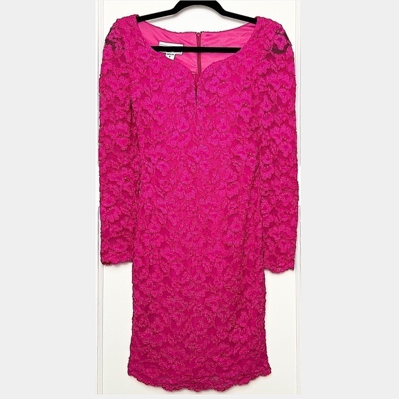 SCOTT MCCLINTOCK Vintage 90s Pink Floral Lace Long Sleeve Bodycon Mini Dress XS - Picture 1 of 5